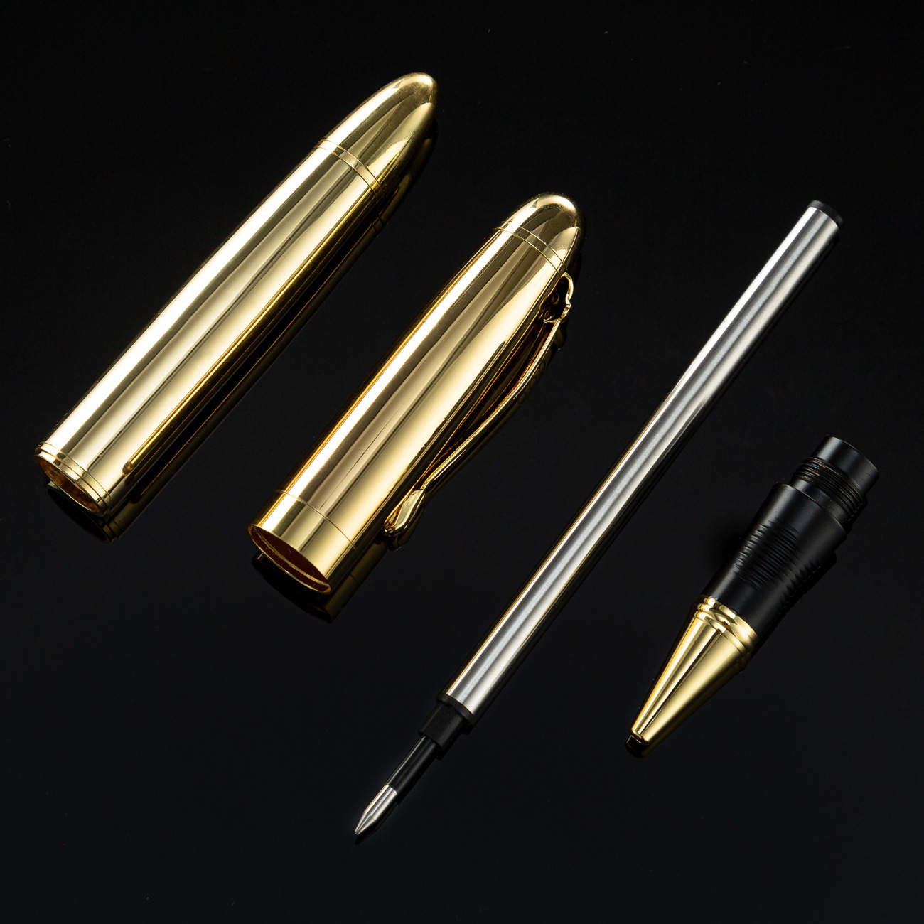 Pluma de firma de metal dorado en stock mayorista impresa logotipo de caja dorada pluma de metal pluma de regalo