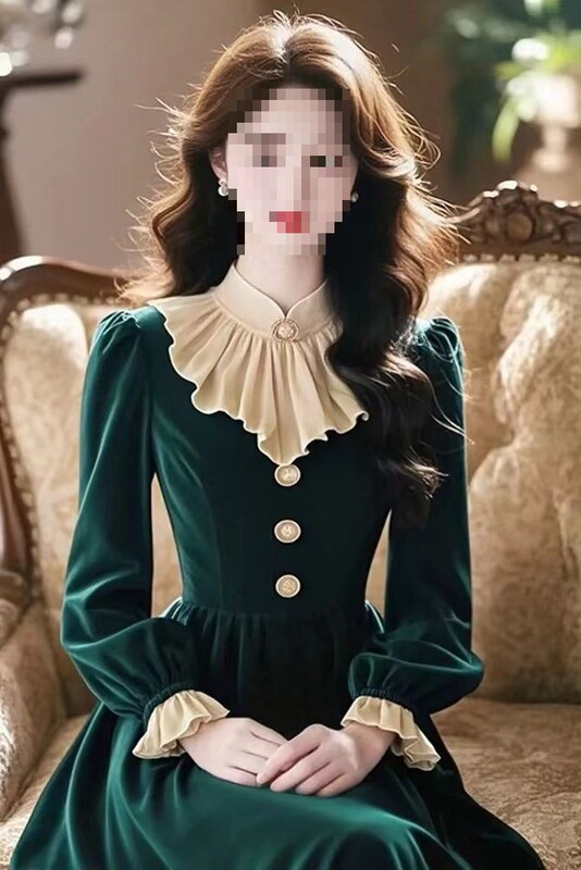 Unique and Elegant Formal Occasion Design Green Velvet Base Dress for Women in Winter