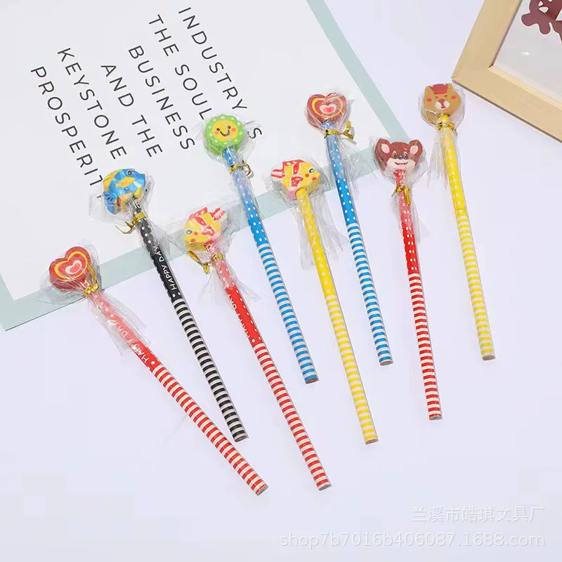 Оптовый Детский мультфильм Рождественский милый карандаш школьные принадлежности ученик детский сад призы HB канцелярские товары с ластиком
