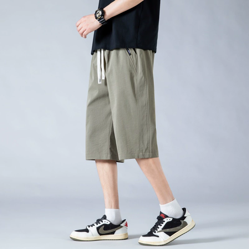 Мужские укороченные брюки, летние быстросохнущие крутые шорты из ледяного шелка, тонкие свободные повседневные спортивные брюки, верхняя одежда, прямые брюки