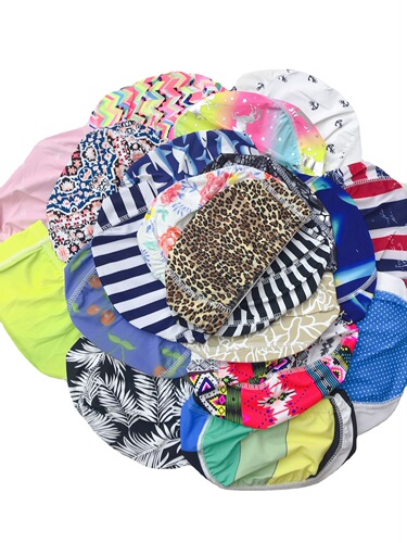 Colorful adult swimming caps with paper pieces, multi-color and various adult five-line nylon swimming caps wholesale