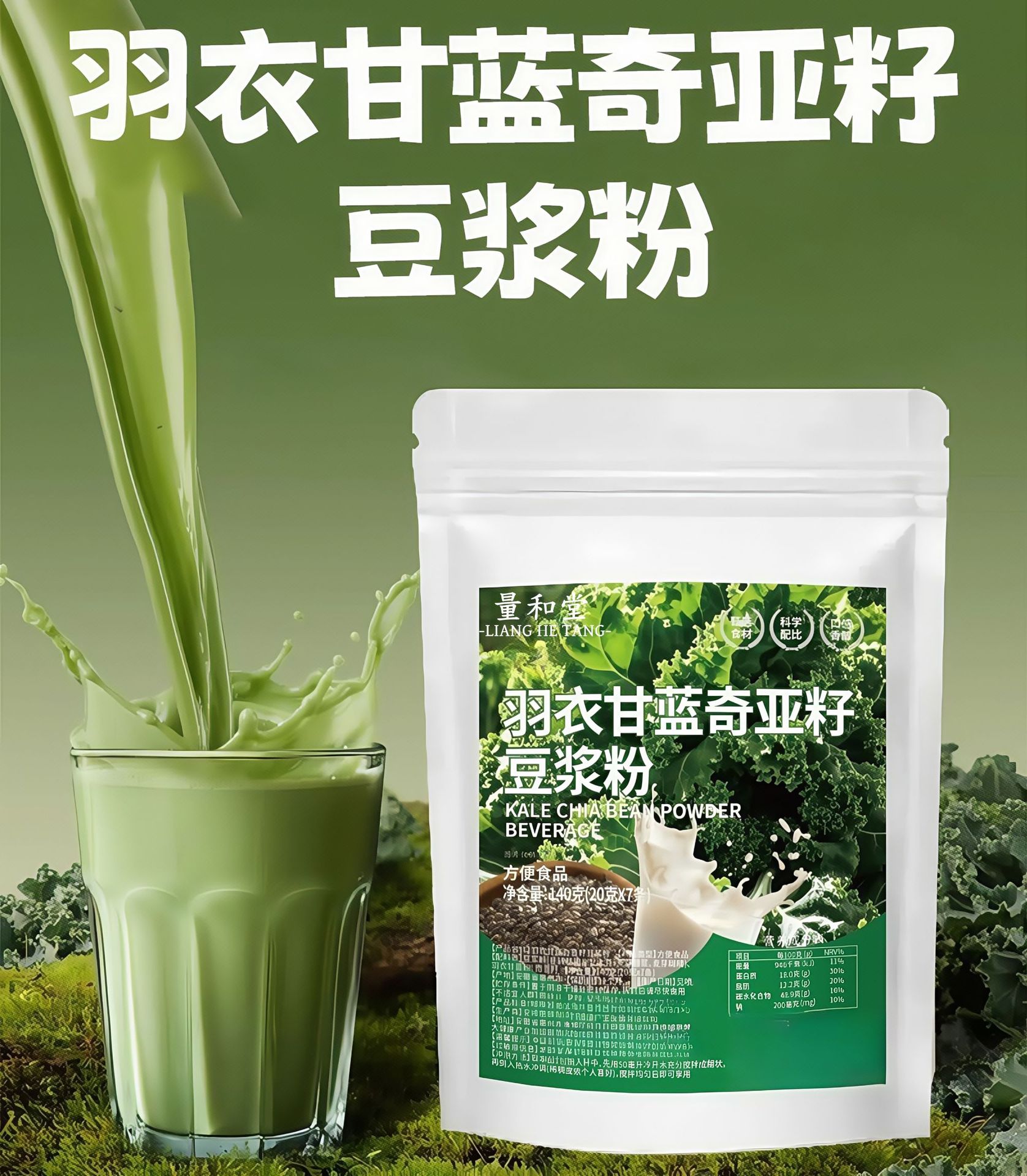 Kale Chia Seed Soy Milk Powder 100g Sugar-Free Instant Drink Mix 7 Stick Pack specifications