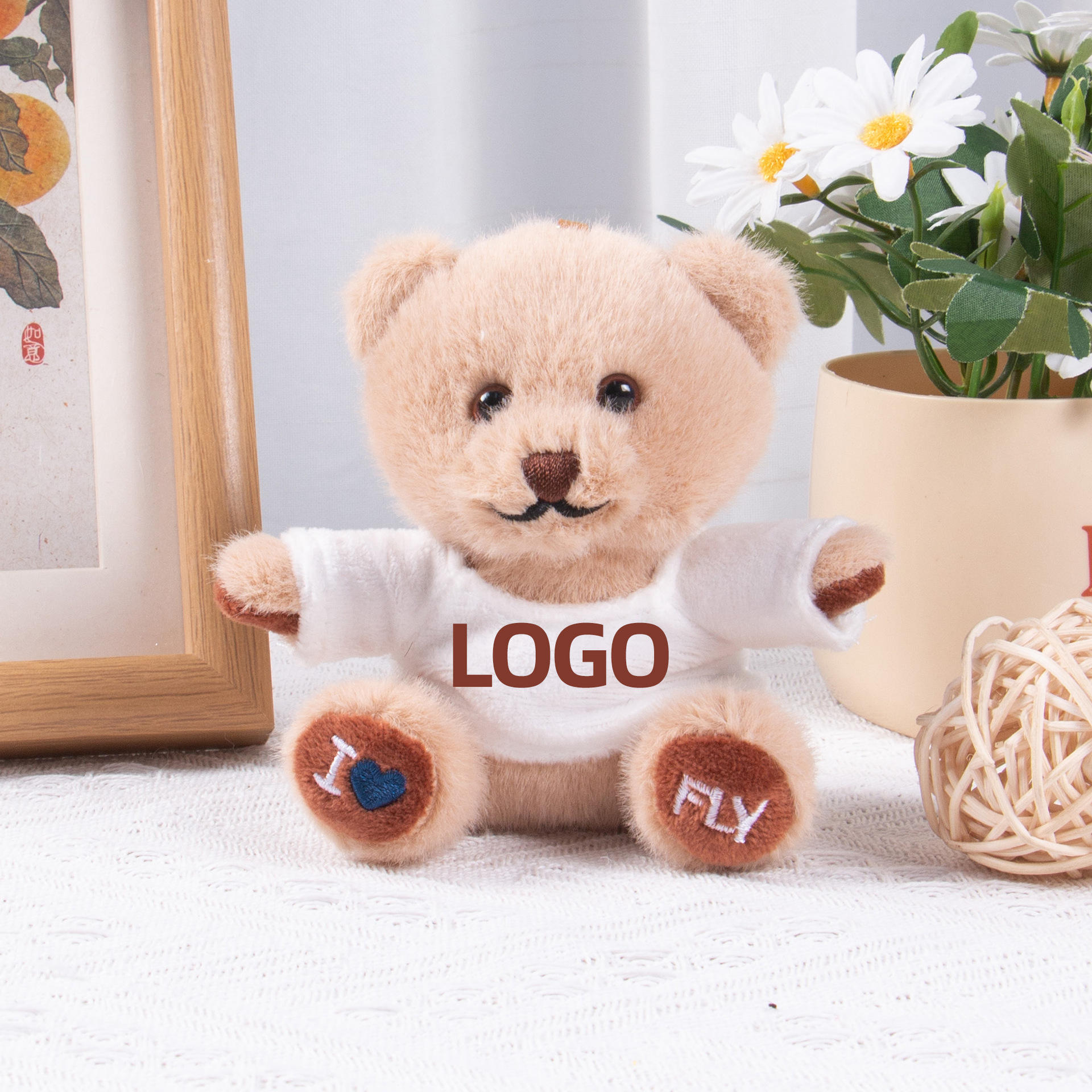 Teddy Bear Keychain Colgante logotipo impresa mochila juguetes de peluche regalos de graduación al por mayor