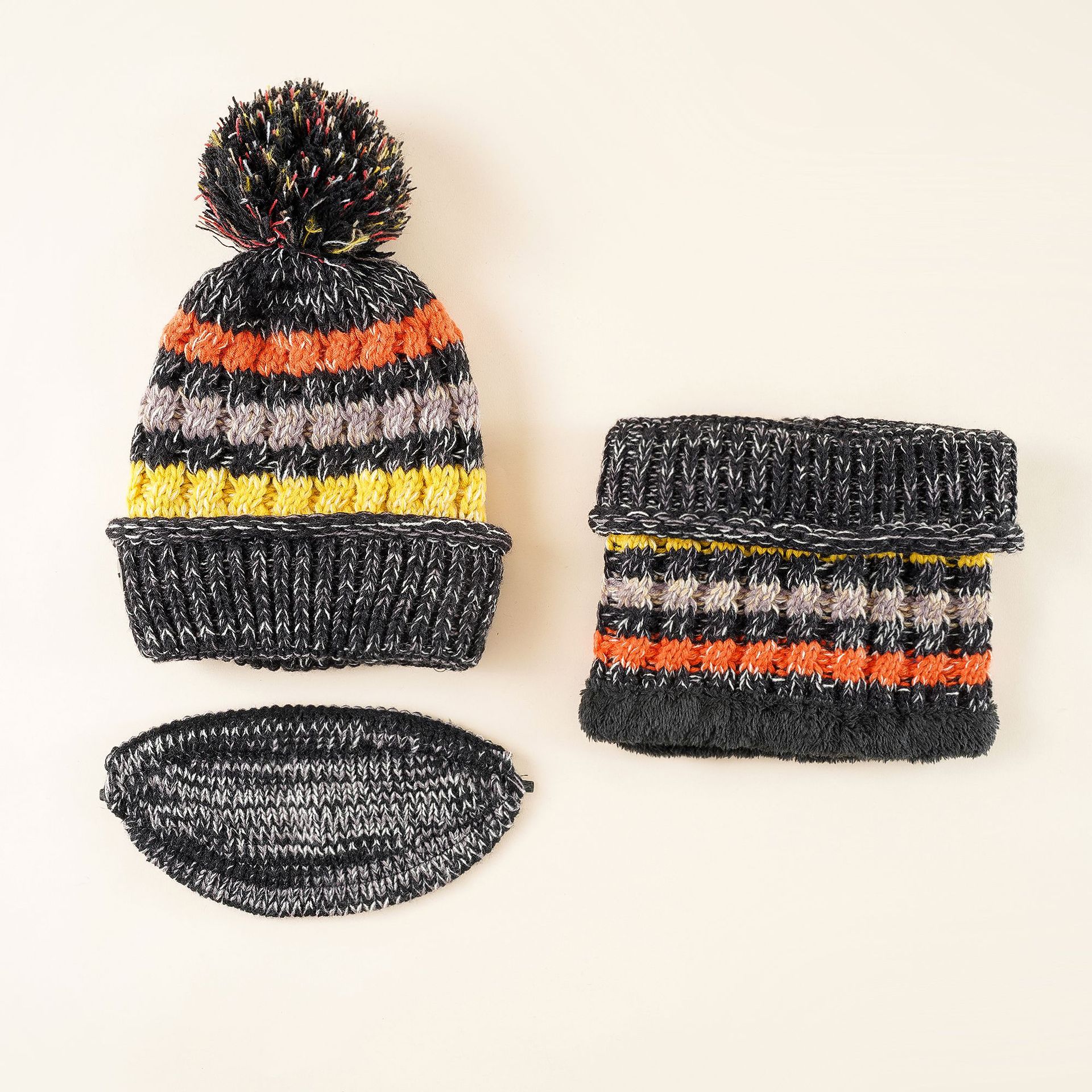Sombrero de invierno de las mujeres forrado de lana caliente sombrero bufanda máscara conjunto de tres piezas ciclismo orejeras moda sombrero de punto