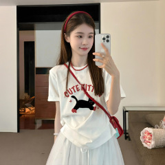 2025夏の新型半袖tシャツ女性韓国版プリントゆるい学生服純綿シャツins潮