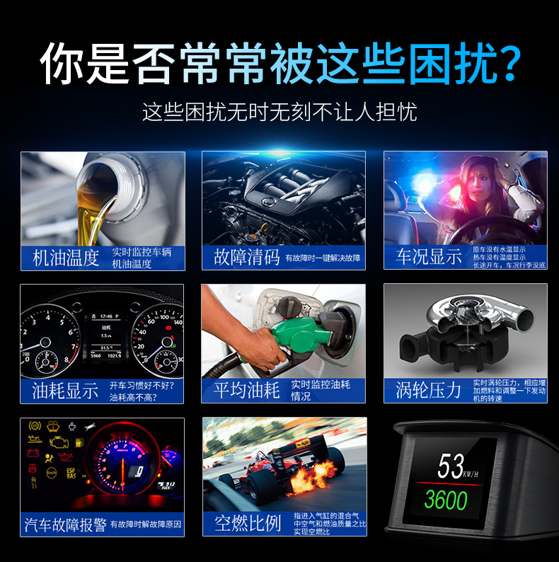 Weiying Intelligent Hud Head-Up Display Multifunctional Car High-Definition Lcd Instrument for Vehicle Obd Modification