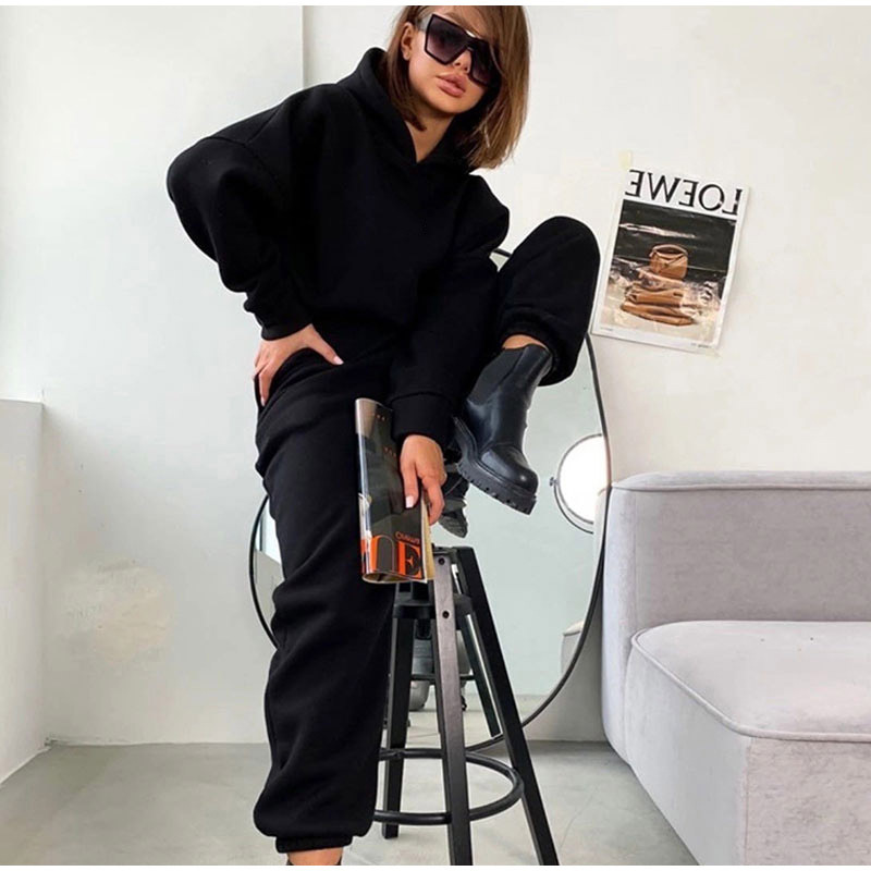 1042g Weight Long Sleeve Sleeve Length Cotton Blend, Polyester Fabric Type Pants Sets Sets Type 2 Pieces Set Quantity Holiday, Daily Occasion Hooded Neckline Loose Fit Type Solid Color Pattern Winter, Autumn Season Women's Gender Streetwear Style Women's Hoodies Sets Long Sleeve Streetwear Solid Color 6