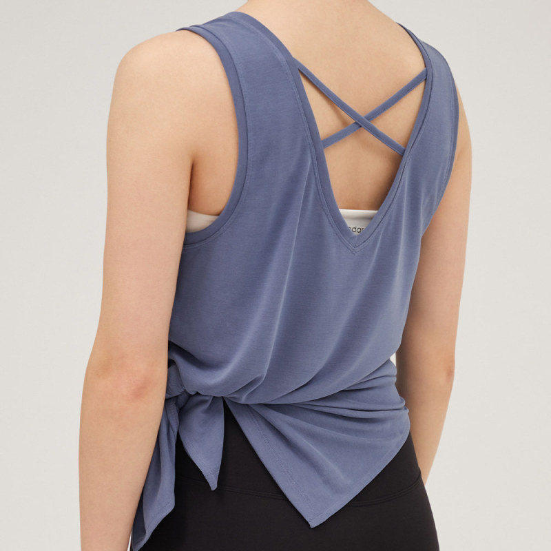 Yoga Sports Blouse Vest Women's Anti-walking Back Cross Lightweight Loose Long Sunscreen Fitness Wear Yoga Wear