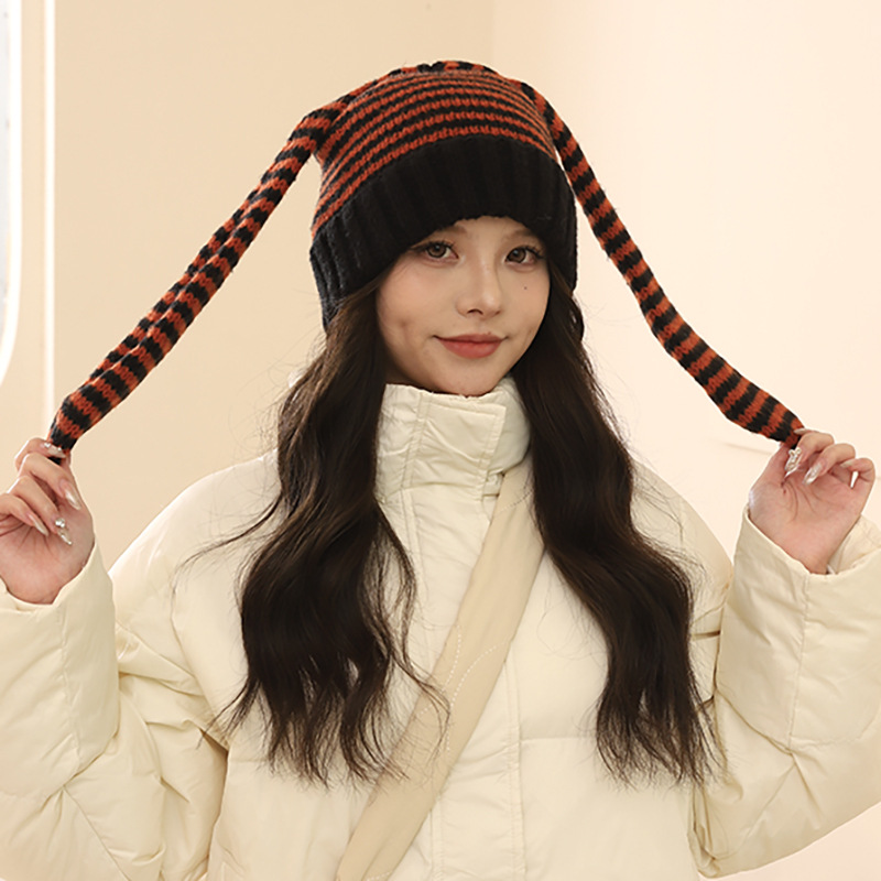 Corée du Sud Chine-Chic Marque Mignon Oreille De Lapin Tricoté Rayé Pull Laine Enfants y2k Shopping Mode Chaud Froid Chapeau_voghion.com