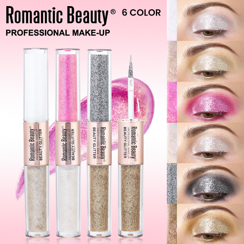 Sombra de ojos líquida transfronteriza doble cabeza flash maquillaje perlada maquillaje de ojos flash maquillaje de belleza bicolor maquillaje de ojos duradero maquillaje para mujeres