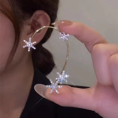 抖音同款镶钻超闪雪花耳挂无耳洞耳夹女轻奢气质高级感一体式耳环|ru