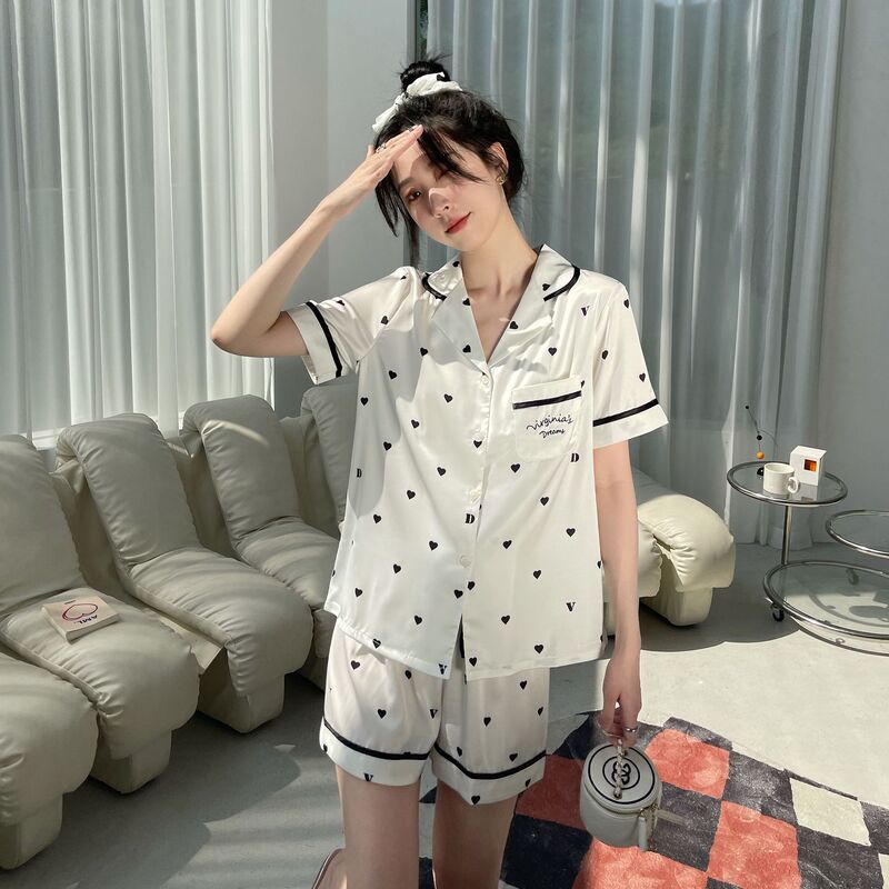 Little Red Book recommend ~ spring and summer satin women's polka dot love short sleeve shorts comfortable pajamas home wear