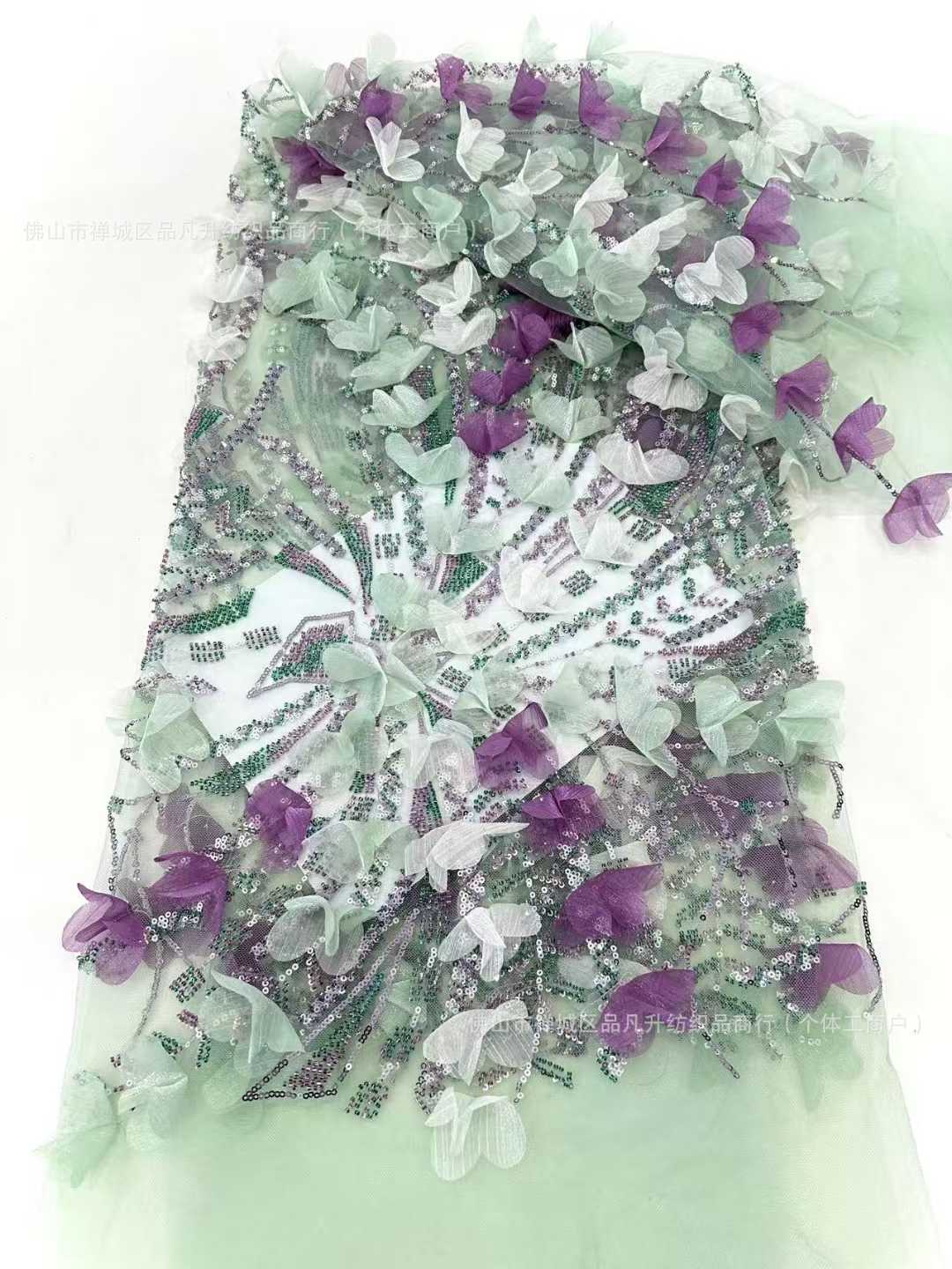 Multicolor decalco tridimensional bordado tela flor pluma tela tela de malla alta fijación vestido de boda vestido de tela image 12