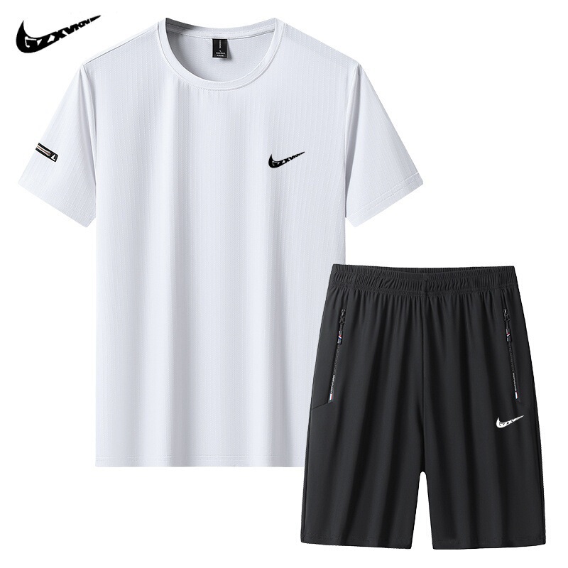 Summer New Casual Sports Suit Men's Loose Breathable Quick-Drying Two-Piece Round Neck Ice Silk Short-Sleeved T-Shirt for Men Summer New Casual Sports Suit Men's Loose Breathable Quick-Drying Two-Piece Round Neck Ice Silk Short-Sleeved T-Shirt for Men