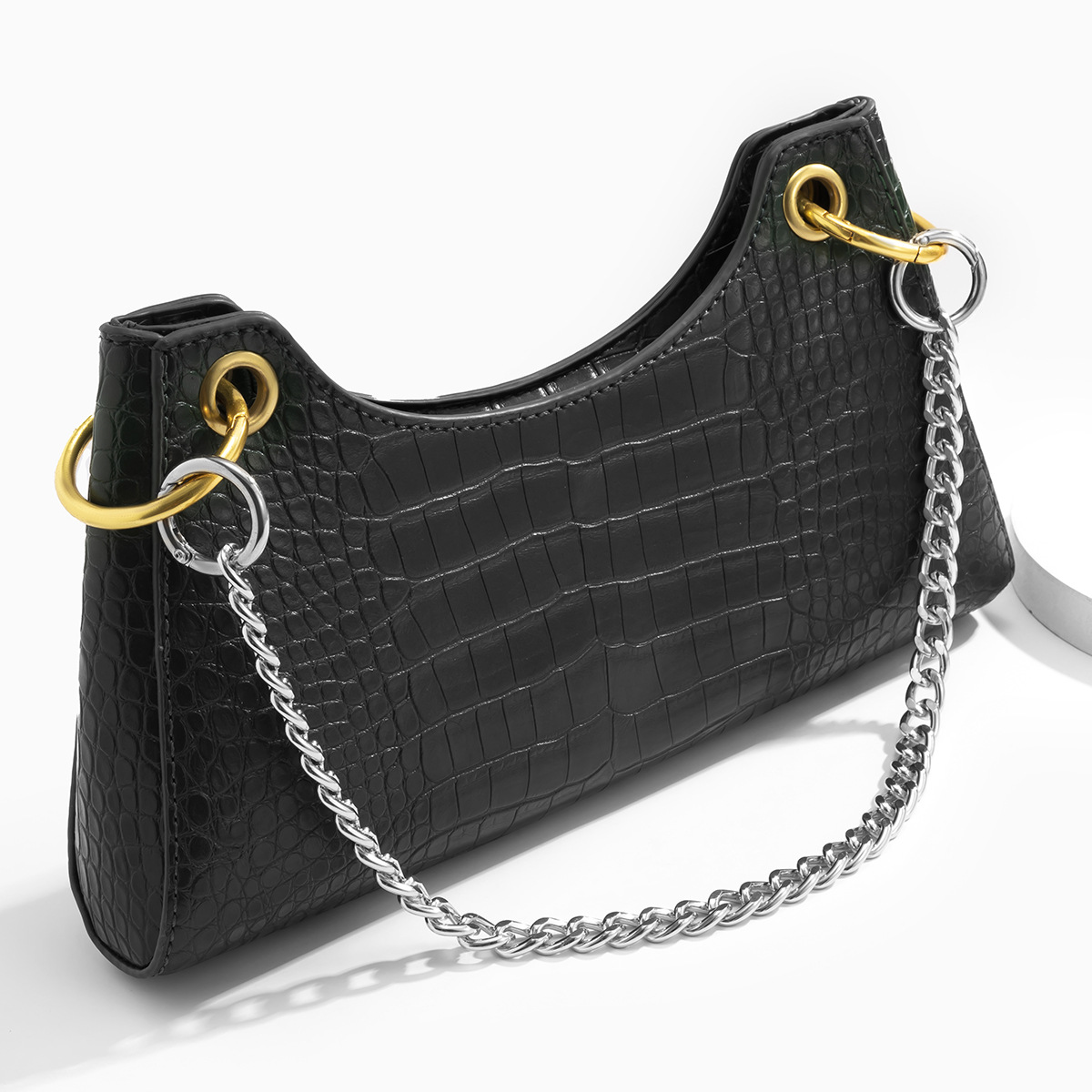 Europe And America Cross Border Geometric Metal Aluminum Zipper Women's Shoulder Bag Chain Jewelry Accessories Retro Alloy Bag Chain Women display picture 5