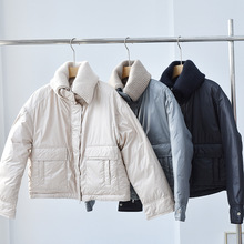 品澤冬季BC新款羽絨服女山羊絨拼接鵝絨輕薄短款寬松保暖立領外套