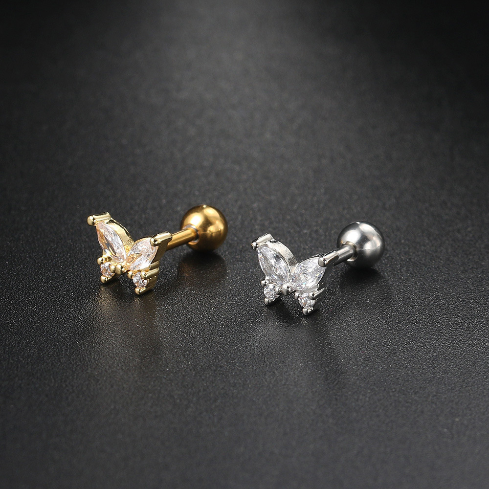 1 Piece Simple Style Classic Style Geometric Butterfly Inlay Copper Zircon Ear Studs display picture 7