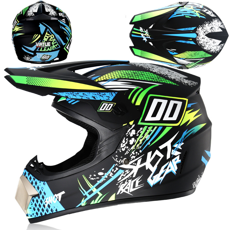 Motorcycle locomotive pull off-road helmet mountain bike racing speed drop full helmet men's and women's full helmet send three piece set