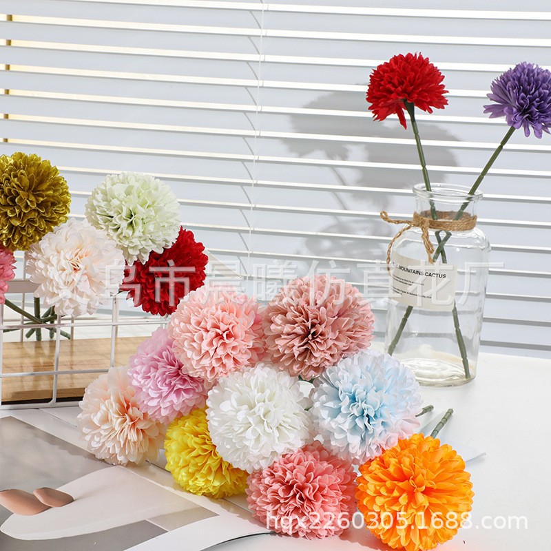 仿直乒乓菊花朵厂价直批婚礼桌花装饰品绢花小球菊花头