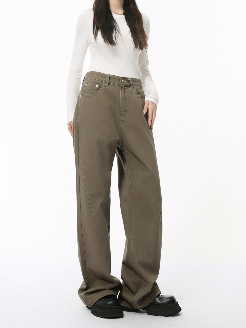 MTLCLOTHES Hombres| Nuevos productos de otoño minimalistas coreanos de color sólido, jeans rectos y sueltos.