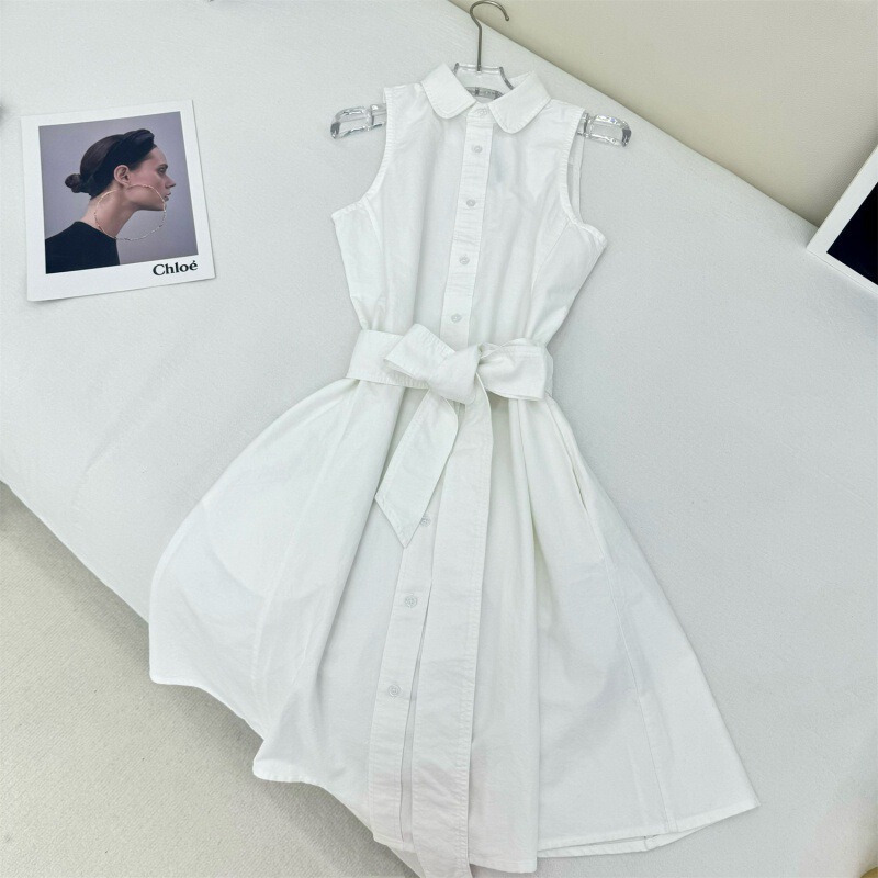 Rl Ralph Lauren Logo Embroidered Oxford Cloth Sleeveless Shirt Dress for Women in Summer
