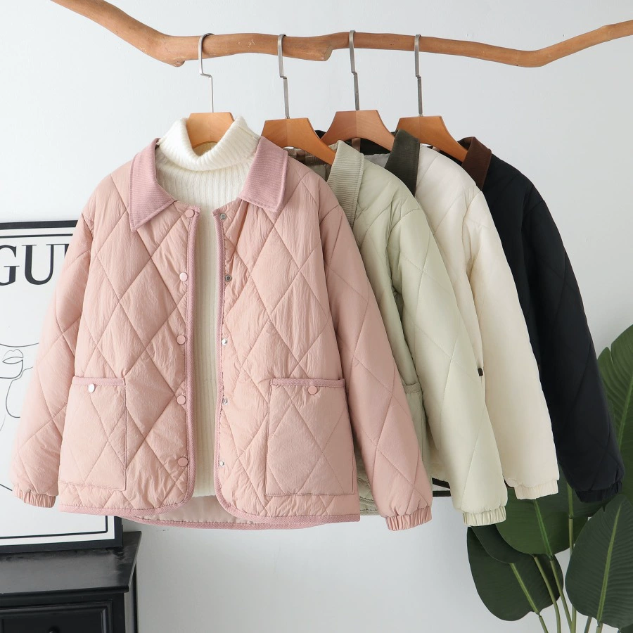 Большой размер женская толстая сестра свободная тонкая лацкана ромбовидная хлопчатобумажная куртка свободная повседневная хлопчатобумажная куртка 801319