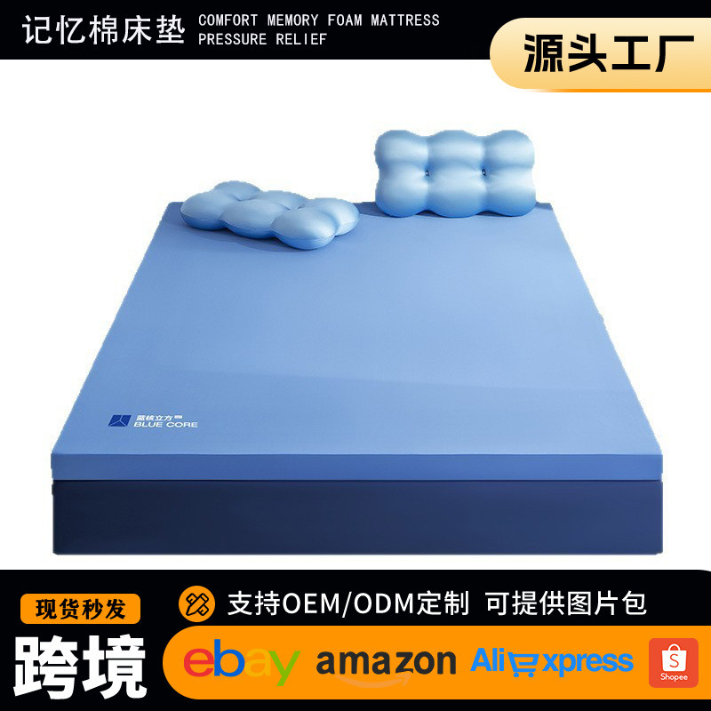 New Blue Box Memory Foam Removable and Washable Mattress for Bedroom Rental, Non-Collapsing Soft Cushion for Dormitory Students, Sponge Pad