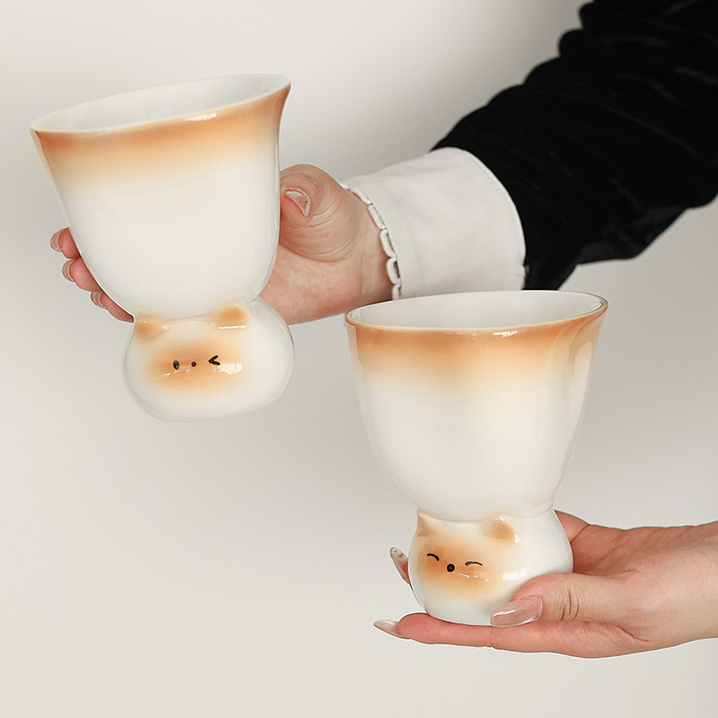 [Transfronterizo] Gato siamés lindo gatito taza de cerámica taza de agua de pareja de alto valor regalo de cumpleaños creativo taza de mano