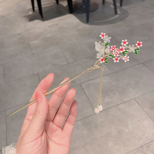 Ancient style tassel flower pearl metal hairpin new Chinese style ancient Hanfu hairpin hairpin on the back of the head wholesale hairpin