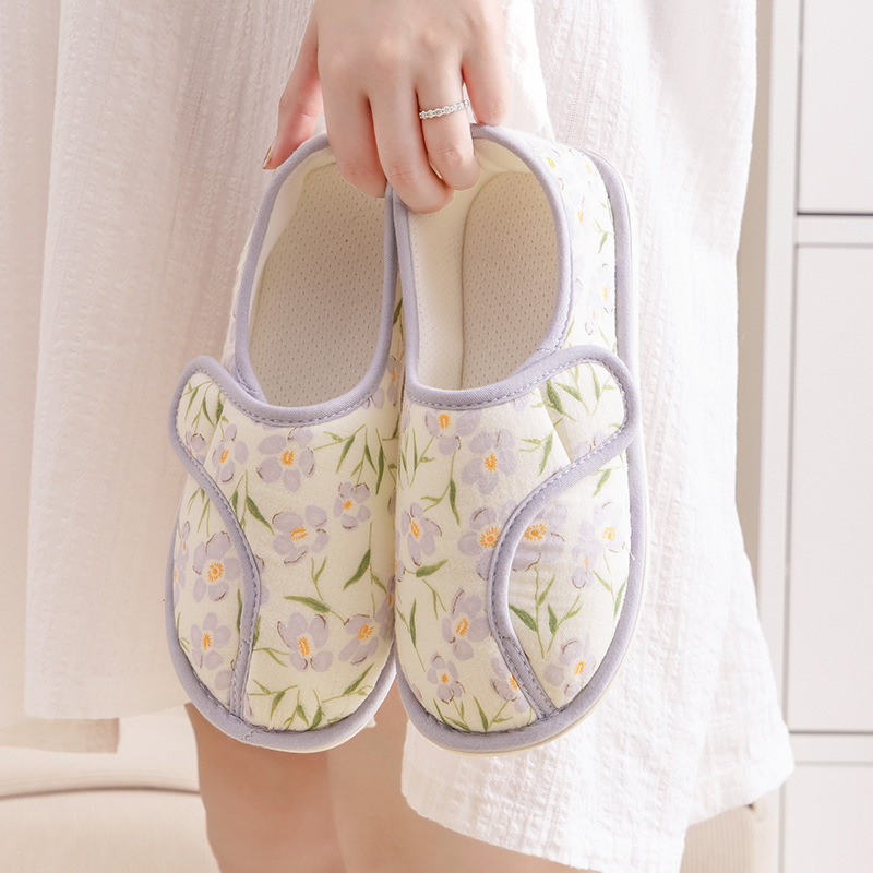 Postpartum Shoes with Covered Heels for Spring and Autumn, Thin Non-Slip Soft-Soled Breathable Home Floor Cotton Slippers for Women in Summer