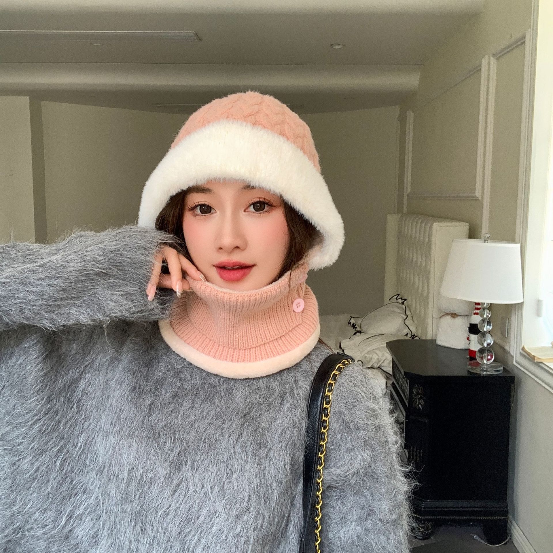 2024 Herbst- und Wintermütze Schal integrierte Thermomütze großer Kopfumfang vielseitig einsetzbar Radfahren Kälteschutz Ohrenschutz Strickpullover Mütze_voghion.com