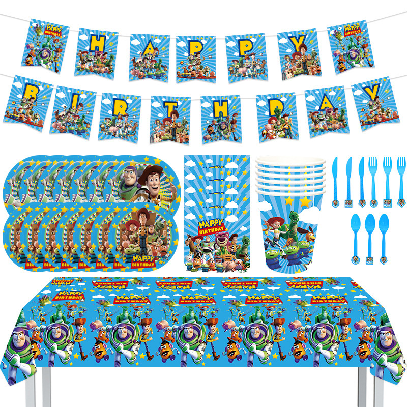 New Style Spot Toy Story Birthday Theme Party Dinner Plate Set Paper Tray Paper Cup Paper Towel Disposable Supplies