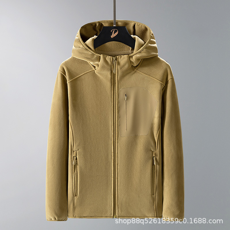 Double-Sided Velvet Sweatshirt Men's Autumn and Winter Fashion Casual Hooded Jacket Fleece-Lined Warm Jacket Outdoor Sports Fleece Jacket