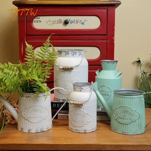 New Rustic Vintage Distressed Flower Bucket American-Style Iron Vase Iron Art Flower Pot Flower Holder Flower Shop Flower Arrangement Flower Tube Ornament