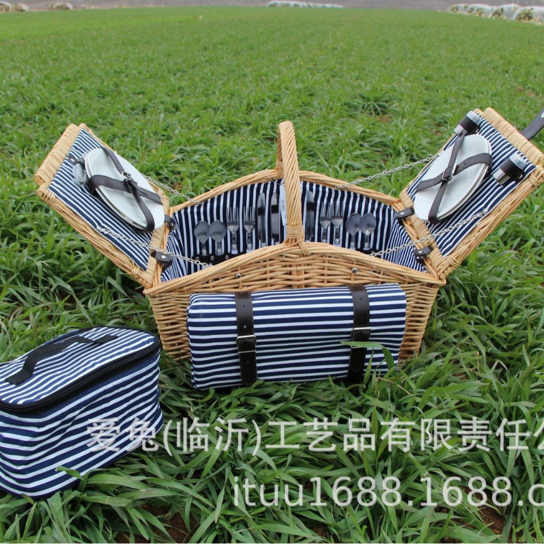 Cesta de picnic de caña primavera al aire libre cesta de picnic cubierta de cubierta