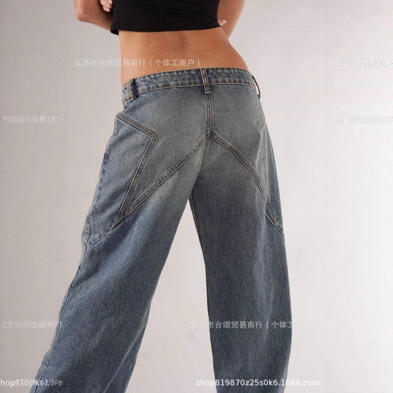 Cross-Border Export European and American Revice Trendy Brand Jeans Five-Pointed Star Baggy Trendy Loose Straight Pants Sexy Jeans