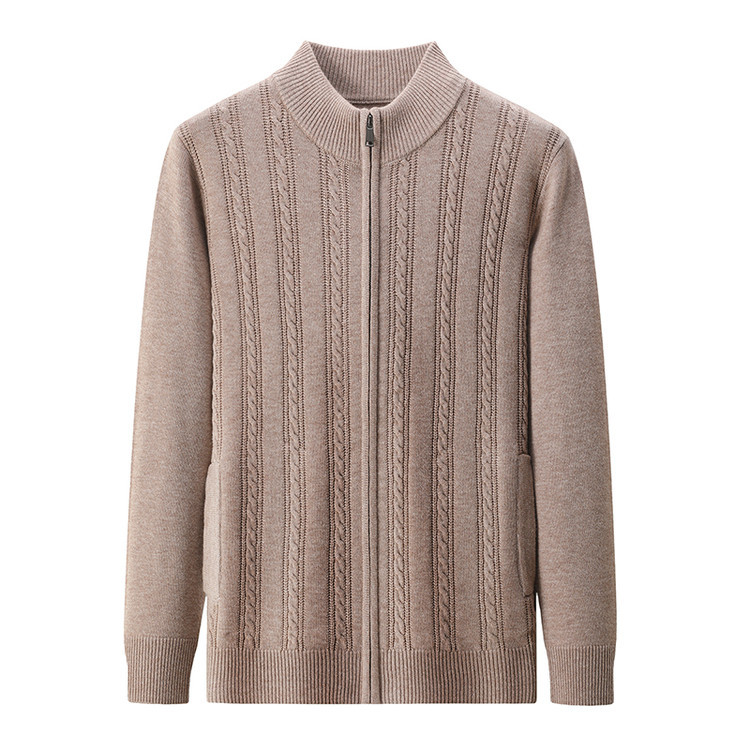 Otoño y invierno suéter de lana sólido con cremallera cardigan chaqueta gruesa calentamiento casual jersey twisted suéter de punto de hombre