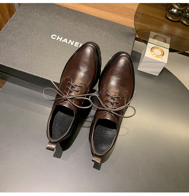 Giày loafer nữ đế xuồng cao gót buộc dây da bò thật — màu nâu chi tiết 13