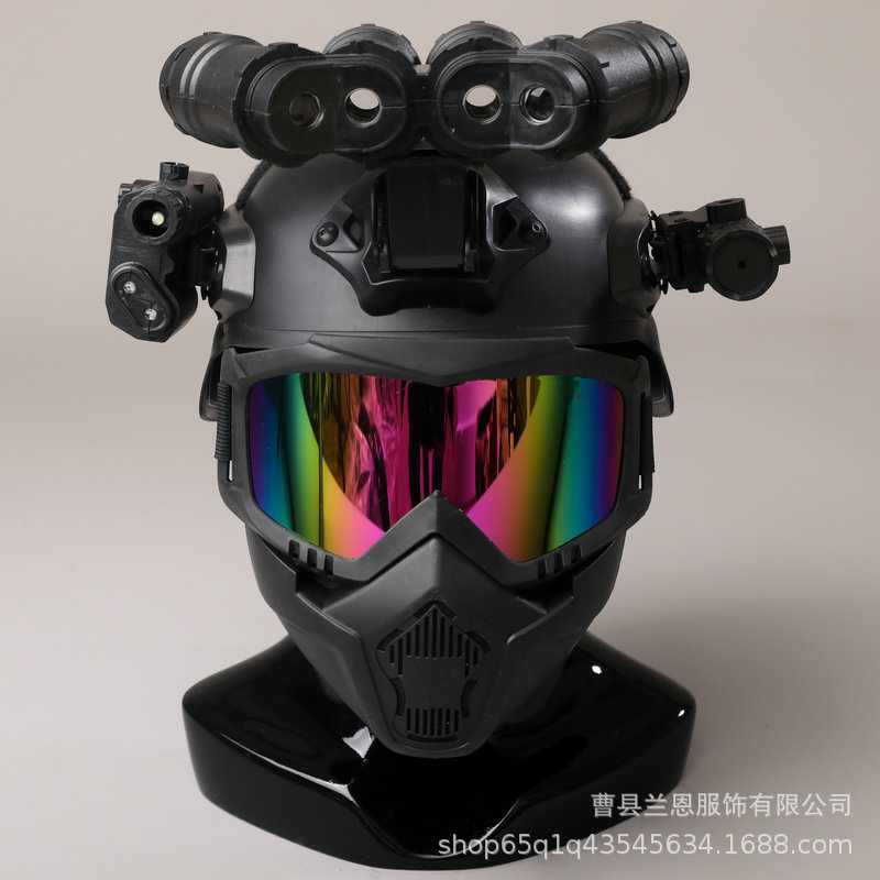 Casco táctico para niños binoculares de cuatro ojos de protección al aire libre equipo de ventilador militar telescopio modelo de visión nocturna equipo táctico