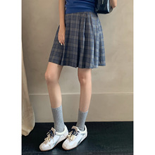 衣尔衫 英伦街道 格纹复古百褶裙半松紧腰半身裙女短裙气质0626