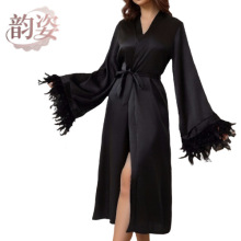 性感开衫长袍家居服女夏情趣长款内衣睡衣批发欧美风女士睡袍秋冬