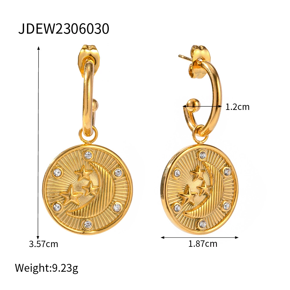 Golden retro earrings stainless steel, European style, 18 carat, wholesale