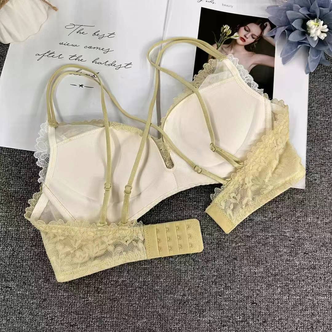 Nuevo sujetador francés de moda de encaje jacquard transpirable ajustable confortable anti-caída reunida ropa interior de tres botones