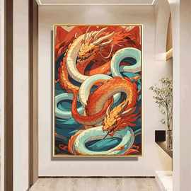 2025年新春蛇年装饰画国潮风中式饭店餐厅风水镇宅吉祥物灵蛇挂画