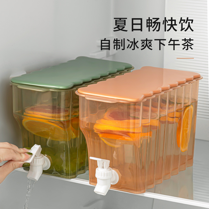 Botella de agua fría con grifo horizontal poner refrigerador botella de agua fría hogar de verano gran capacidad resistente a la caída tanque de agua fría engrosada