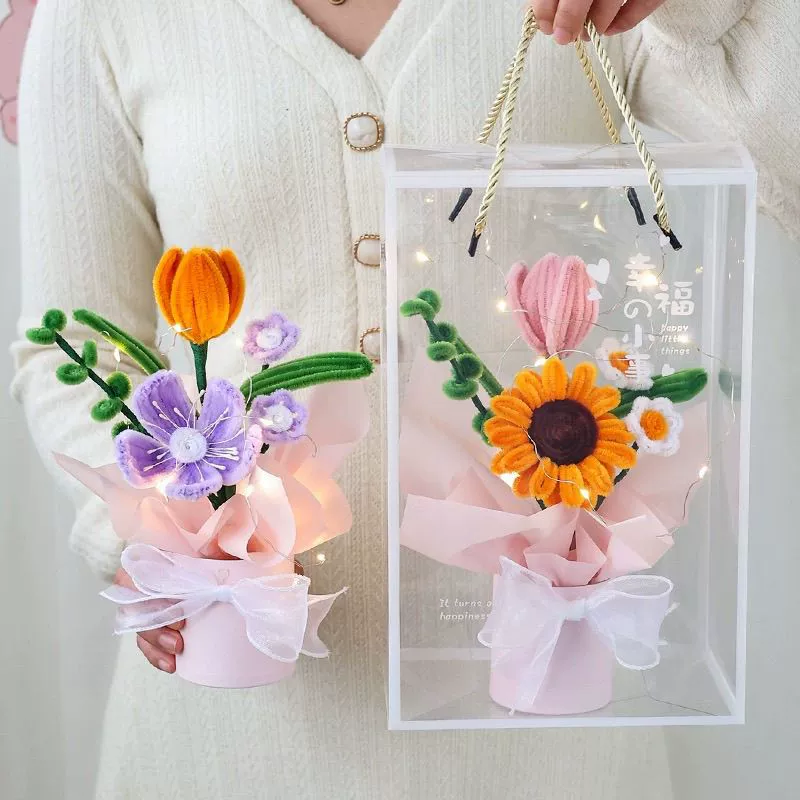 Ручная работа творческого плетения готовый скрученный тюльпан, подсолнух, букет подарков для друзей, день учителя