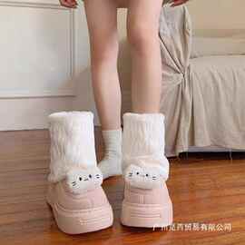 超萌卡通高筒雪地靴女秋冬加绒保暖棉拖鞋ins学生百搭厚底潮靴子