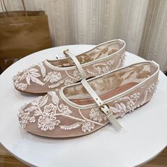 ZA新品夏新品ファッションラウンドトゥフラットシューズレトロ風メッシュパール刺繍メッシュバレエシューズ