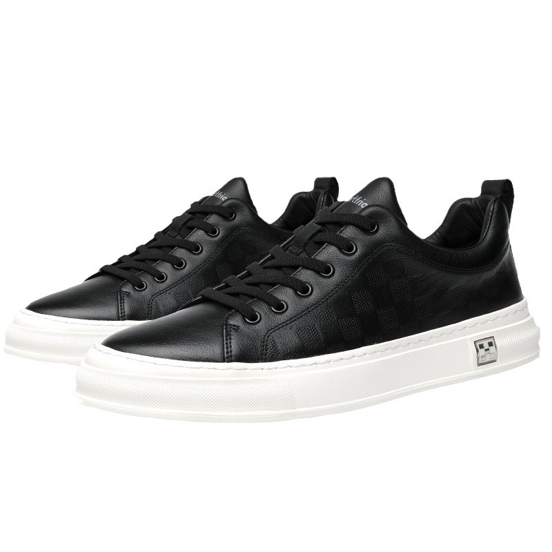 Genuine leather sneakers men's casual leather shoes men's lace up leather shoes men's first layer of cowhide comfortable versatile black shoes trendy_voghion.com