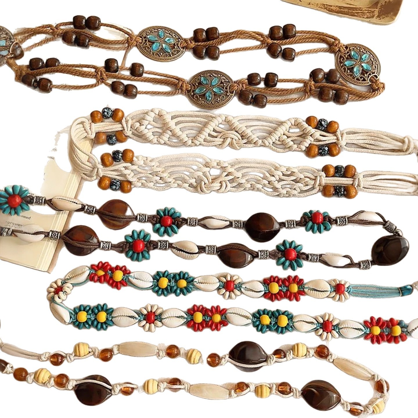 Bohemian Retro Ethnic Style Waist Chain for Women, High-End Woven Belt, Ancient Style Beaded Waist Rope, Skirt Accessories